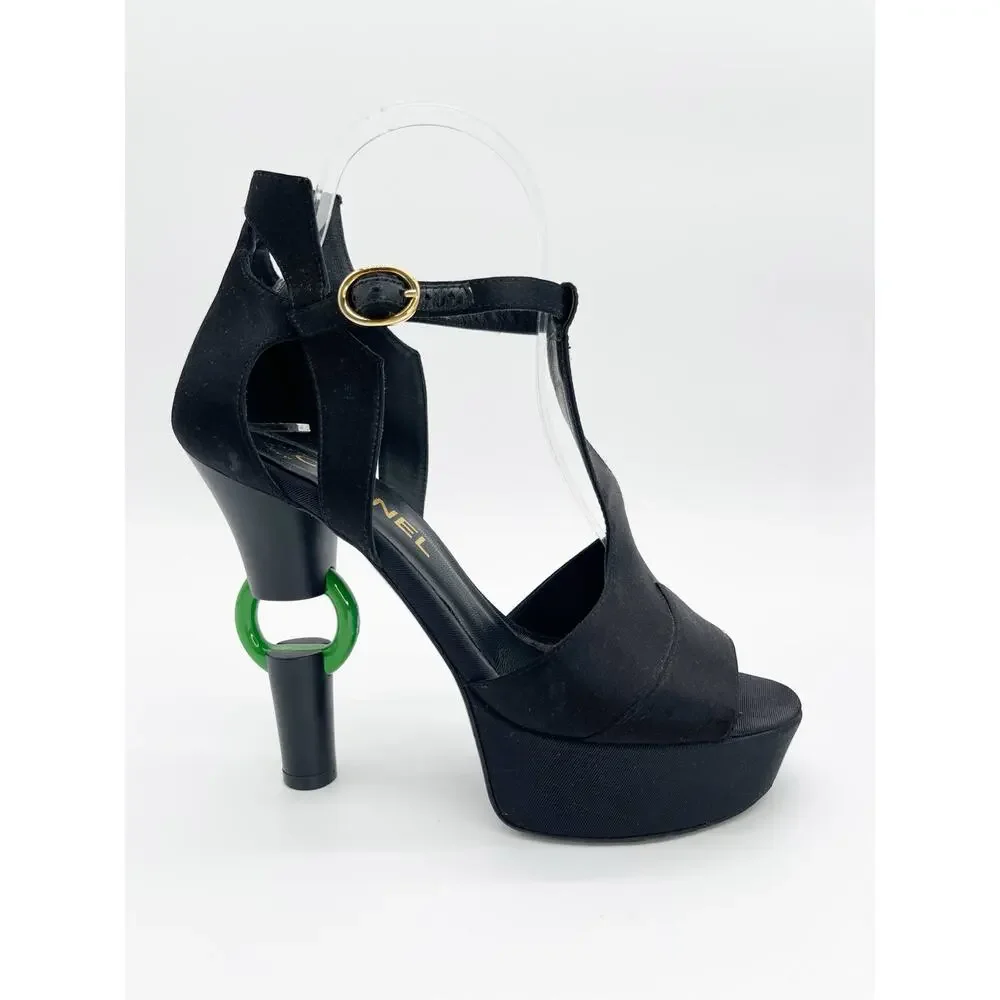 Chanel Fall 2009 Runway Black Detached Heel Platform Open Toe Heels EU 37